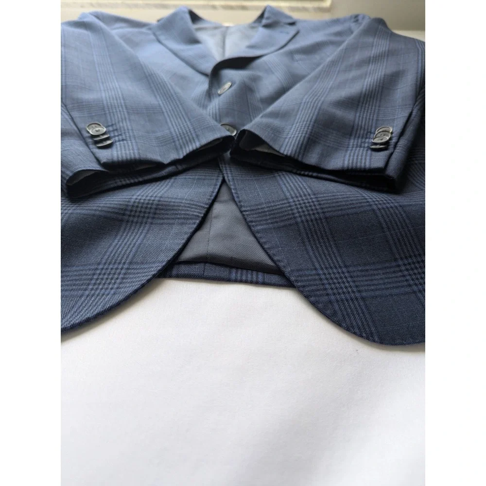 Joseph Abboud Blazer Mens 52R Blue Glen Plaid Wool Heritage Sport Coat 2BT